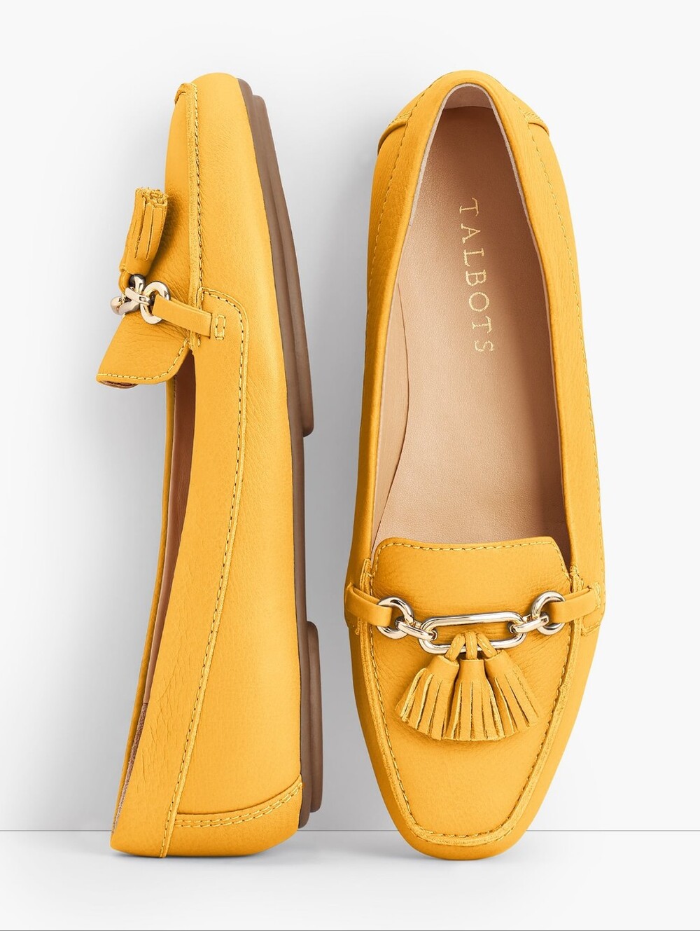 Talbots Becca Tassels Driving Moccasins Loafers Yellow Mustard Leather Flats 8